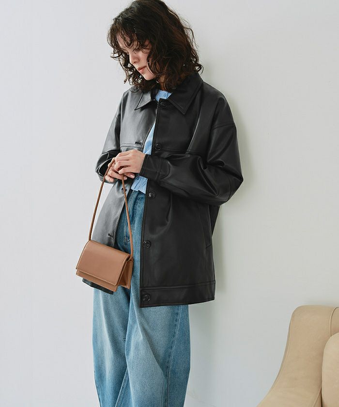 襟付フェイクレザージャケット | titivate