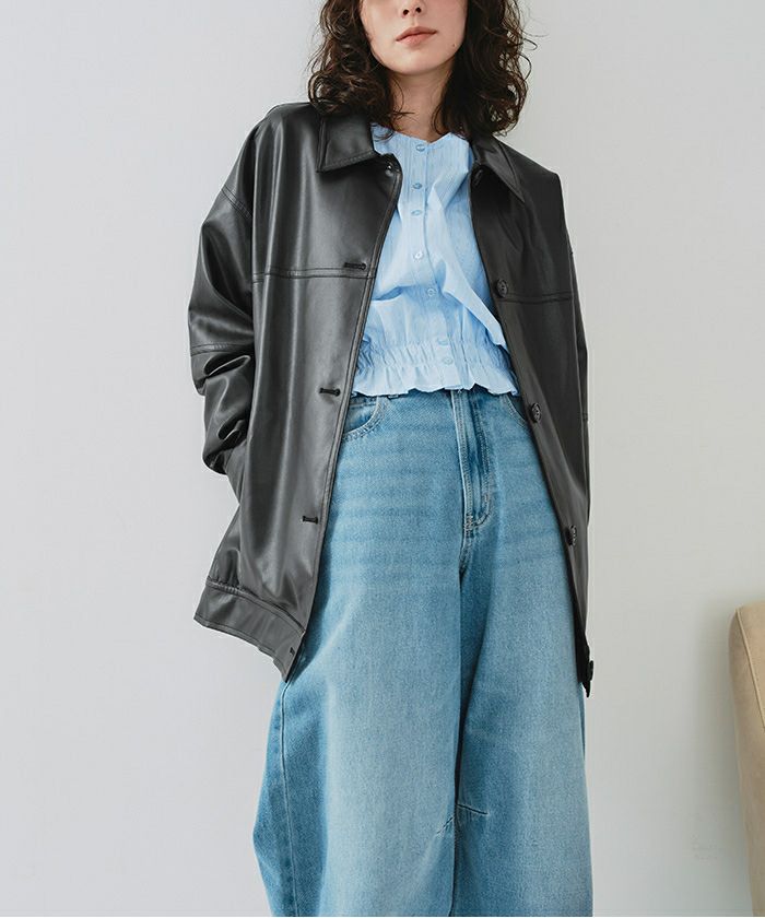 襟付フェイクレザージャケット | titivate