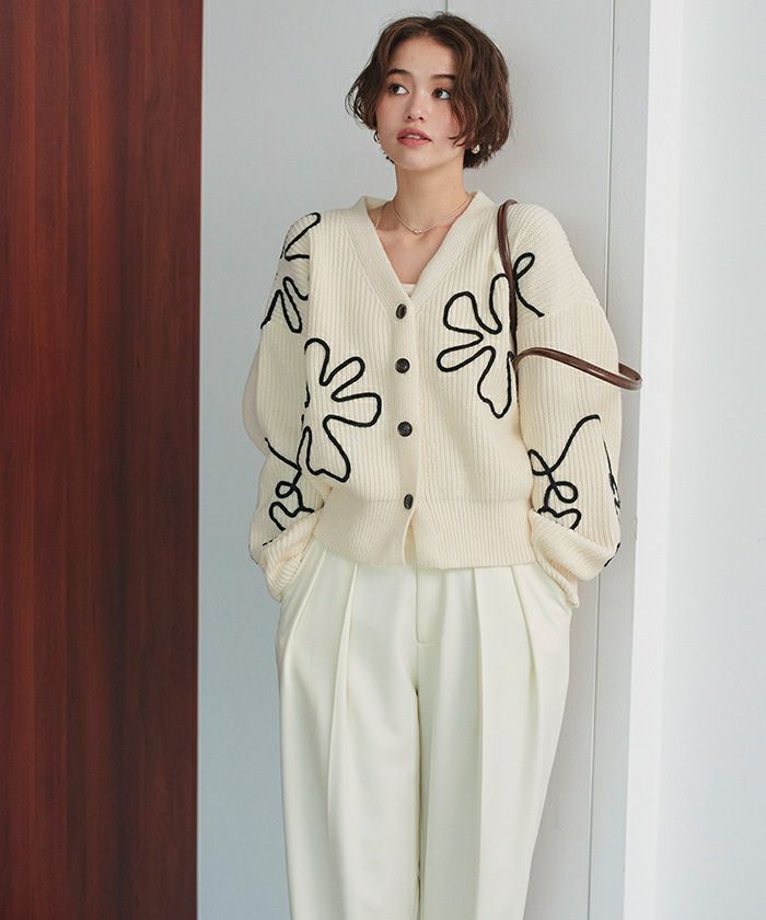 フラワーラインニットカーディガン | titivate