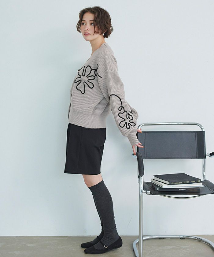 フラワーラインニットカーディガン | titivate