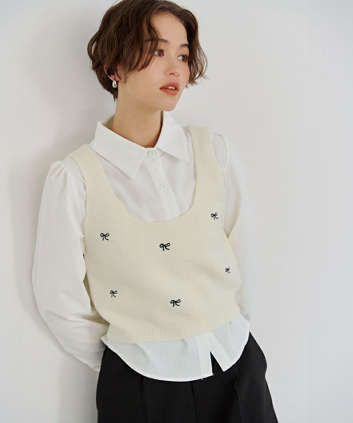 リボン刺繍ベストセットブラウス | titivate