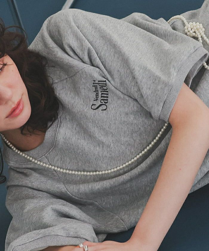 刺繍入りハーフスリーブスウェットプルオーバー | titivate