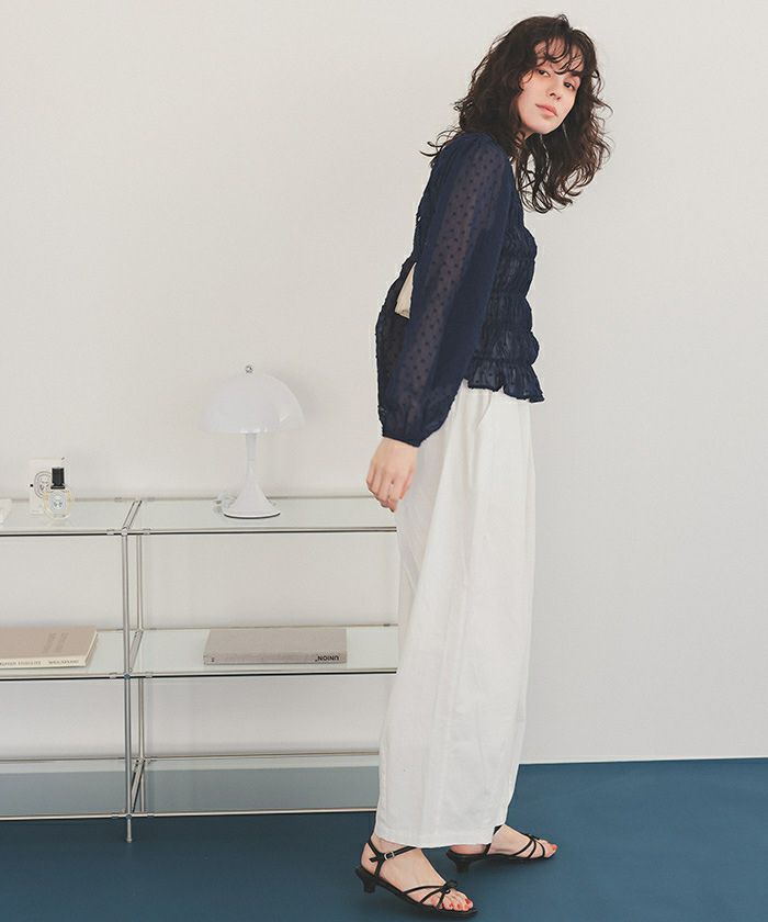 シアー楊柳ぽこぽこシャーリングトップス【メール便可／100】 | titivate