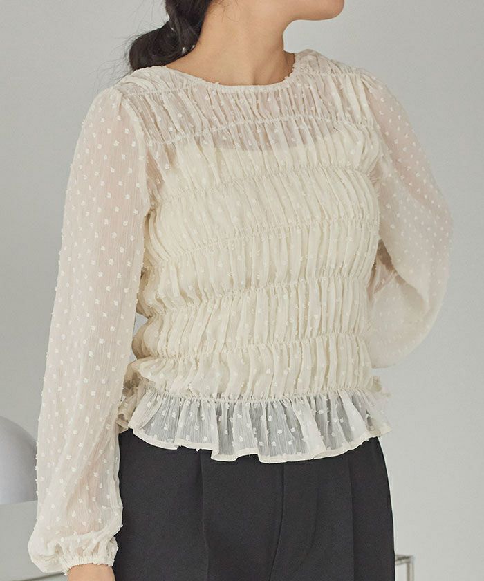 シアー楊柳ぽこぽこシャーリングトップス【メール便可／100】 | titivate