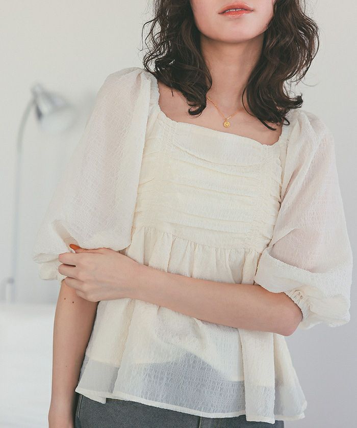 シアージャガードスクエアネックペプラムトップス | titivate