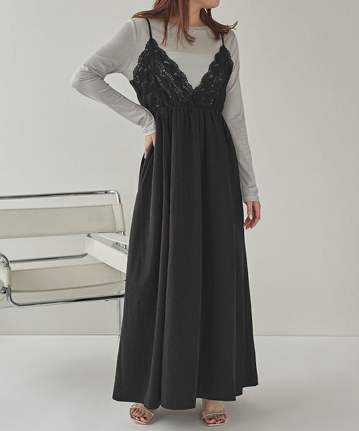 the barnnet キャミソールワンピース ブラック バストレースキャミソールワンピース | titivate