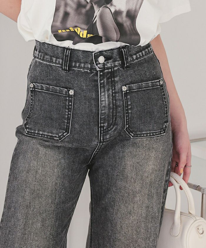 フロントポケットスリムフレアデニムパンツ | titivate