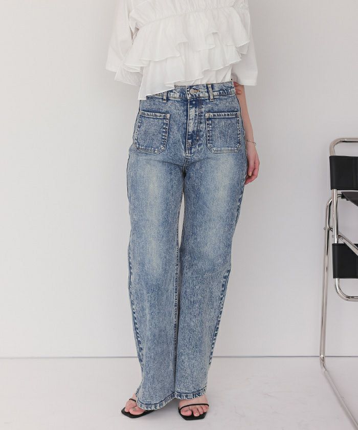 フロントポケットスリムフレアデニムパンツ | titivate