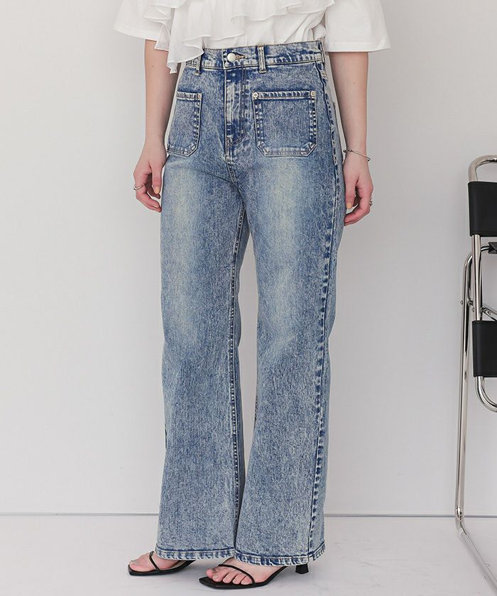 フロントポケットスリムフレアデニムパンツ | titivate