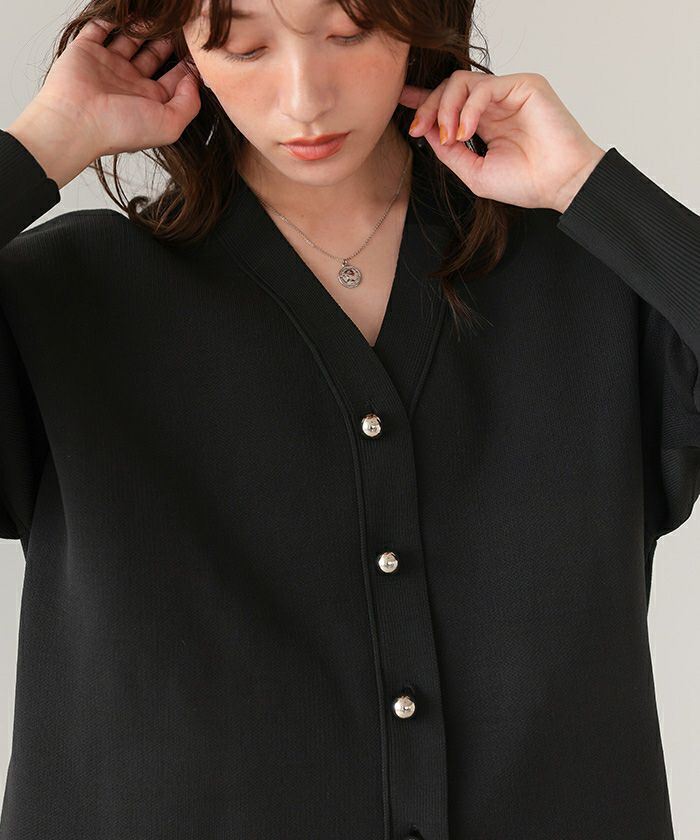 黒いボタン付きカーディガン Lサイズ ハート釦ポリニットカーディガン | natural couture(ナチュラル