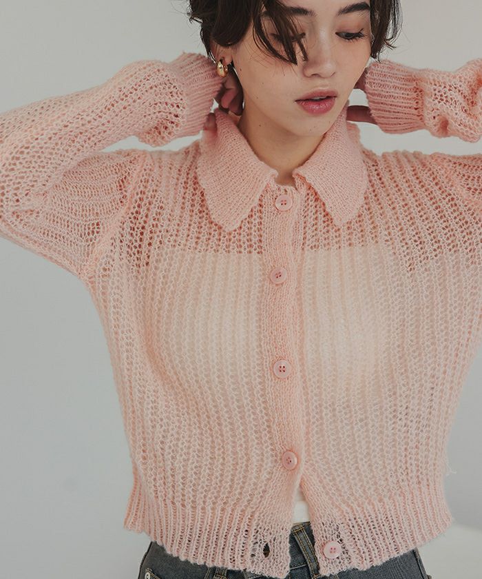 ガルム　ほぼフルオプ 透かし編みポロニットプルオーバー | titivate