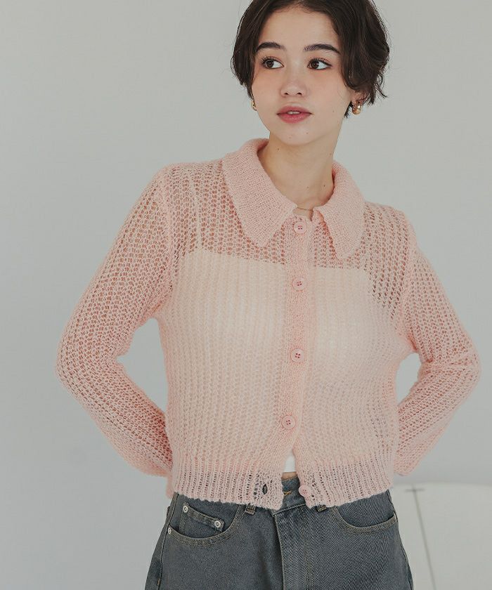 透かし編みポロニットプルオーバー | titivate