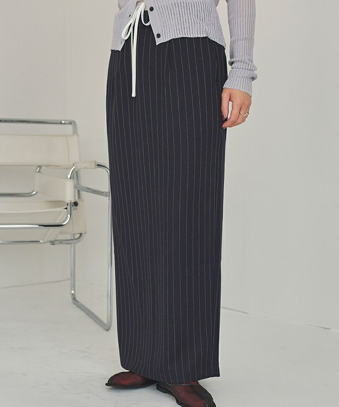 ストライプデザイン タイトスカート ブラック ダブルウエストデザインタイトスカート | titivate