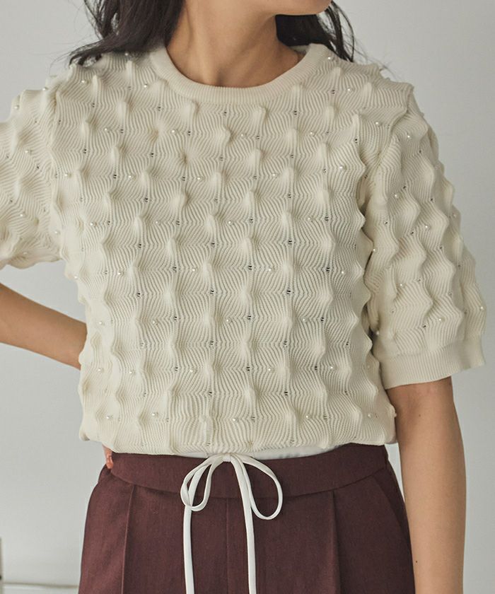 ドットデザインぽこぽこニットトップス | titivate