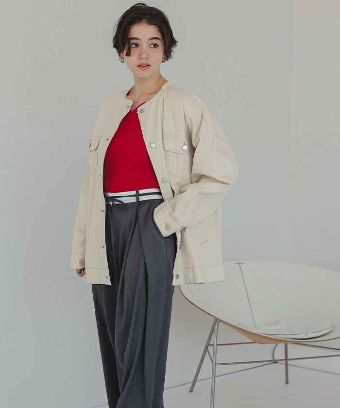 ノーカラーデニムジャケット | titivate