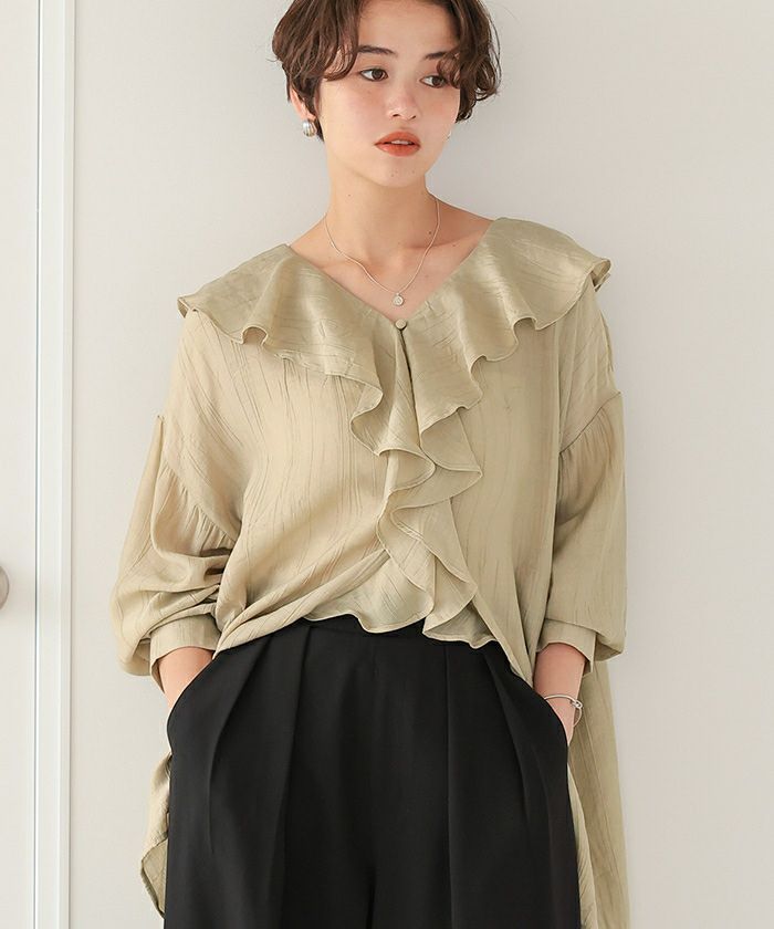 フリルカラーオーバーブラウス【メール便可／100】 | titivate