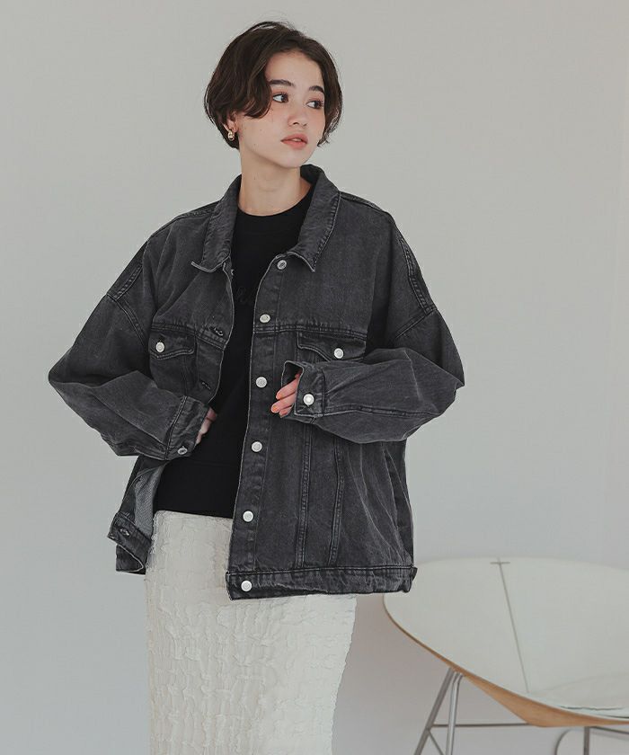 Tnewties トゥエンティーズ　ビッグシルエットデニムジャケット Hatsunex ビッグシルエットデニムジャケット（ブラック