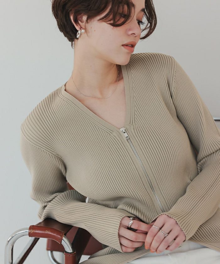 スリムアップジップニットカーディガン | titivate