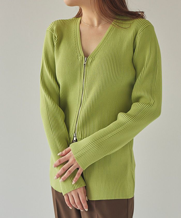 スリムアップジップニットカーディガン | titivate