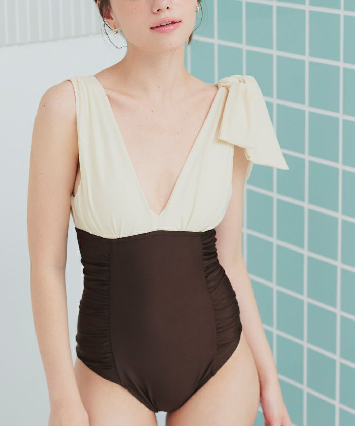 深Vネックシンプルワンピース/水着【SEADRESS シードレス】 | titivate