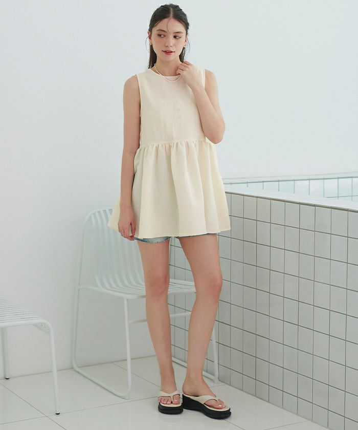 ノースリーブチュニック クリーム色 ノースリーブティアードチュニック/ラッシュガード【SEADRESS