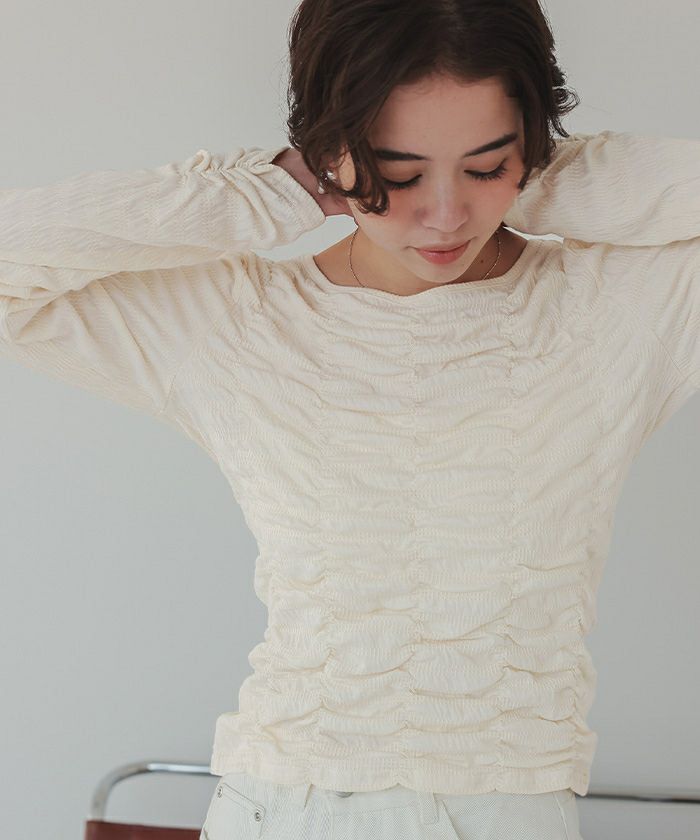 machatt のシャーリングトップス ロングスリーブシャーリングトップス | titivate