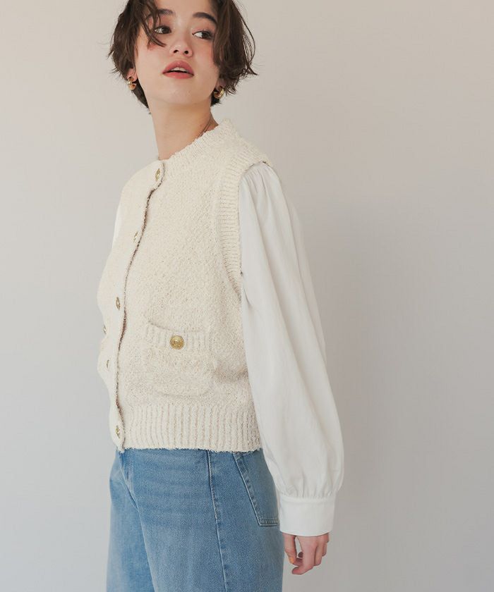 ゴールド釦ツイードニットベスト | titivate