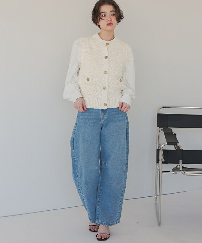 ゴールド釦ツイードニットベスト | titivate