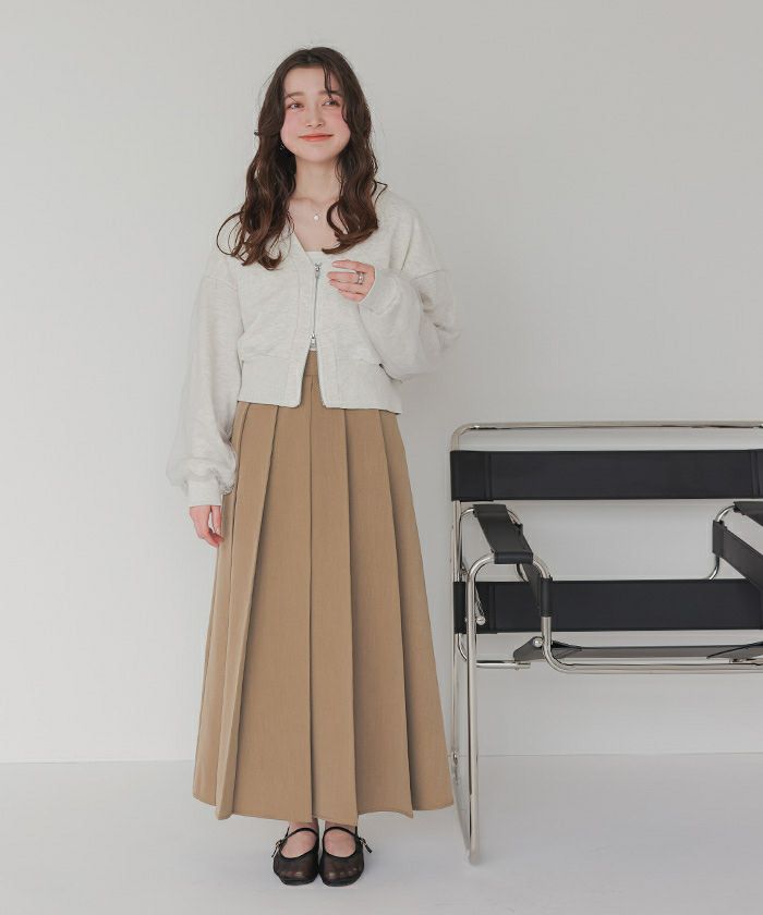 ドゥロワー  プリーツスカート　ウール　ベージュ　ヘリンボーン NATION / ウールヘリンボーンラッププリーツスカート / BEIGE