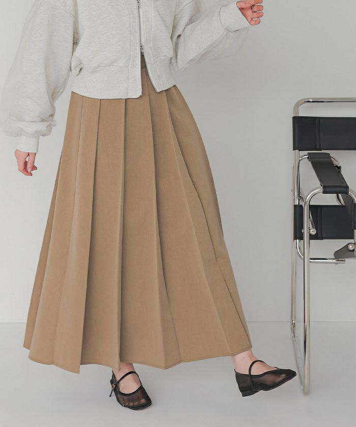 ドゥロワー  プリーツスカート　ウール　ベージュ　ヘリンボーン NATION / ウールヘリンボーンラッププリーツスカート / BEIGE