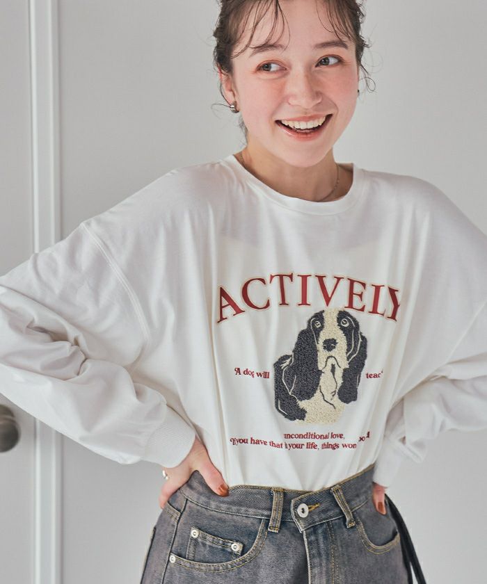 ドッグ刺繍ビッグロングTシャツ | titivate