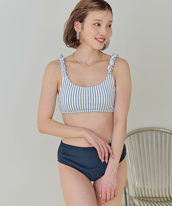 ギャザーショルダースウィムウェア パイル地ショルダーギャザービキニ/水着【SEADRESS シードレス