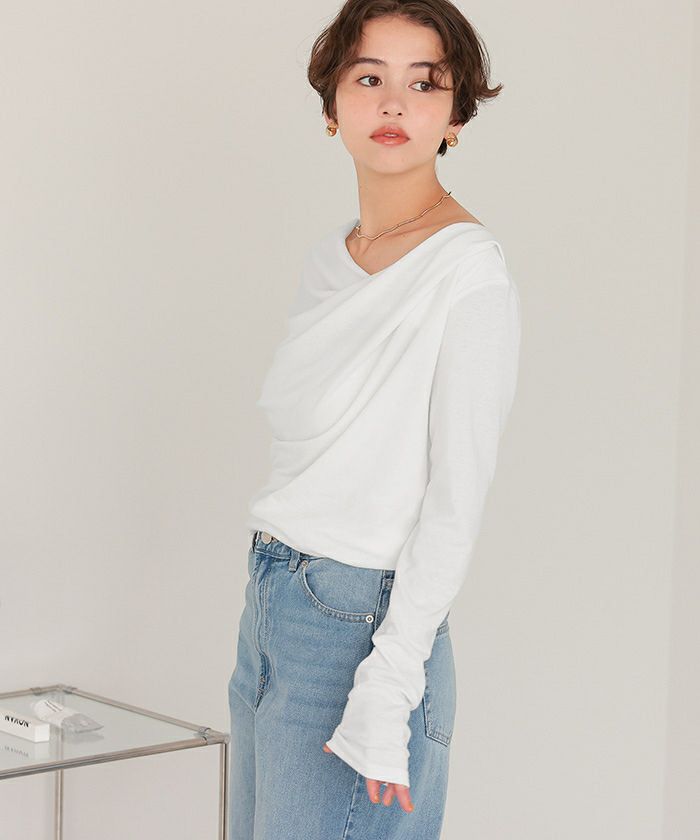 00's vintage goa ベージュ オフショルダー 長袖カットソー Amazon.co.jp: 大人っぽいオフショルダー！片肩出し半袖 長袖 T