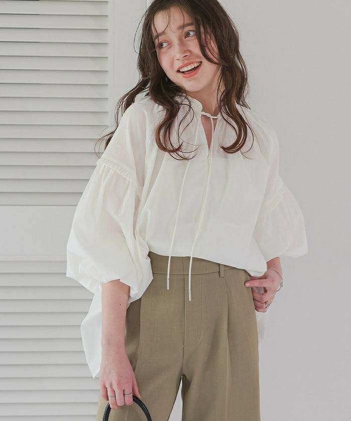 ギャザーリボンボイルブラウス | titivate