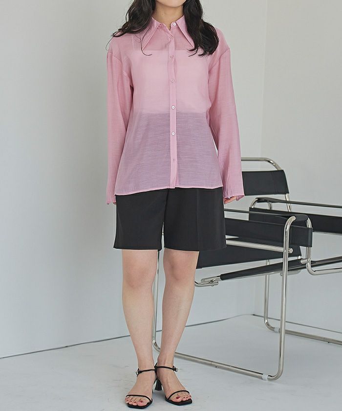 DIESEL シースルー ピンク グレー シアーシャツ 襟付き タグ付き