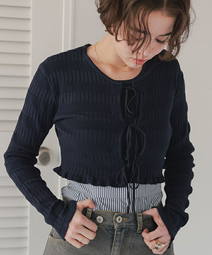 リボンデザインカーディガン/ノースリーブニットセット | titivate