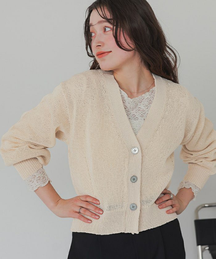 リネンタッチVネックニットカーディガン | titivate