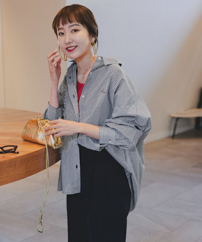 タグ付未使用✨ フレームワーク ストライプオーバーシャツ ネイビー 25SS タグ付未使用✨ フレームワーク ストライプオーバーシャツ