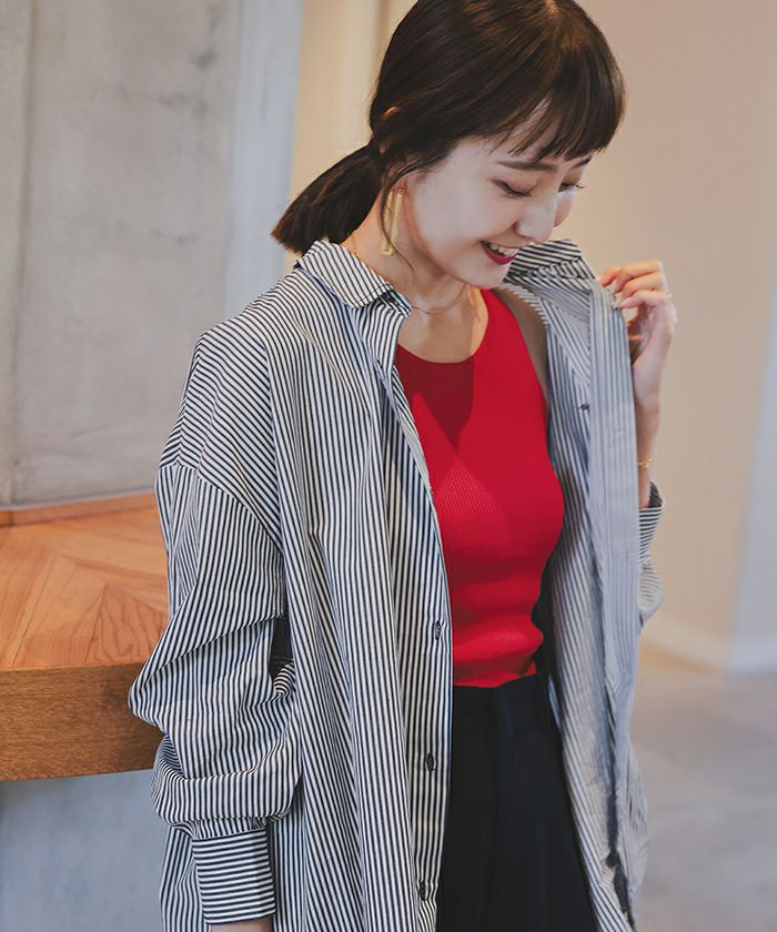 VZ239H 新品同様　使用2時間です。 デザイン刺繍入りストライプオーバーシャツ | titivate