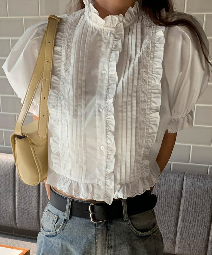 フリルレースデザインブラウス【メール便可／100】 | titivate