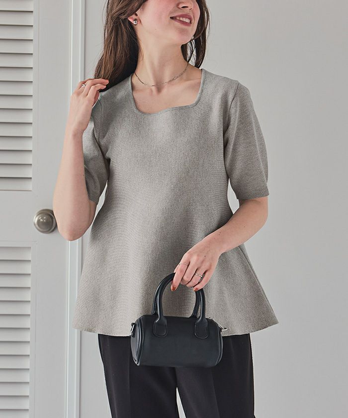 Heve フリルスリーブ グレー ペプラムトップス AMELY by La-gemme］ペプラムトップス 2type フリル シアー シフォン