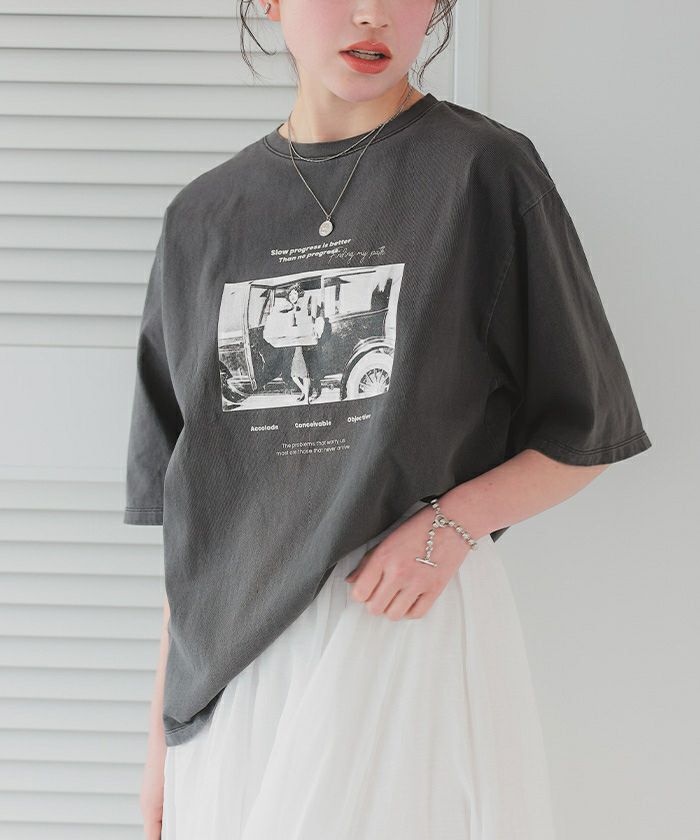 めめざわページ オーバーサイズピグメントフォトプリントTシャツ【メール便可