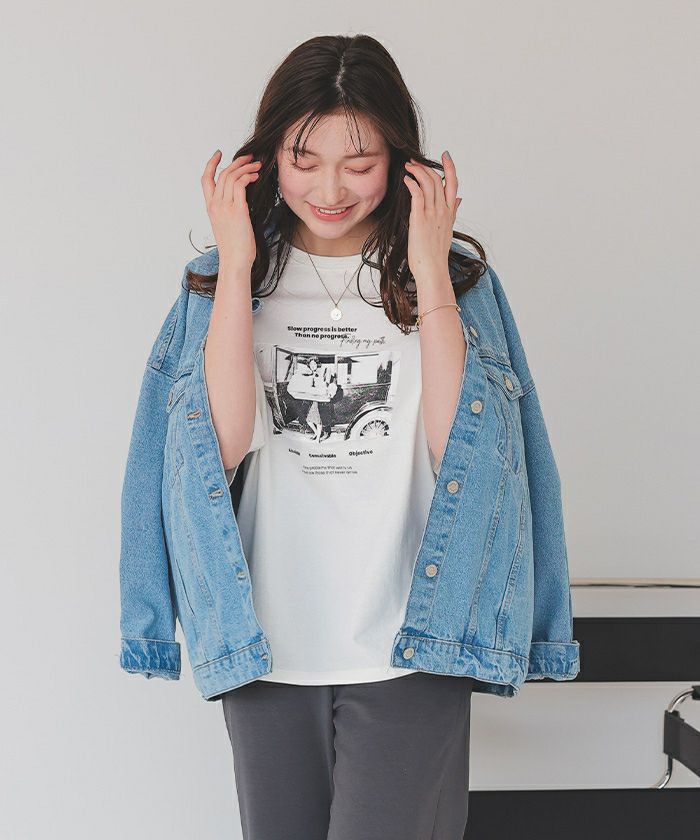 めめざわページ オーバーサイズピグメントフォトプリントTシャツ【メール便可