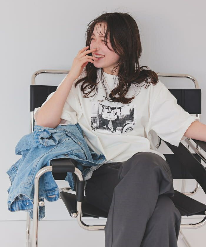 めめざわページ オーバーサイズピグメントフォトプリントTシャツ【メール便可