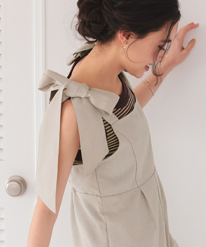 ライトエステル肩リボンサロペット | titivate