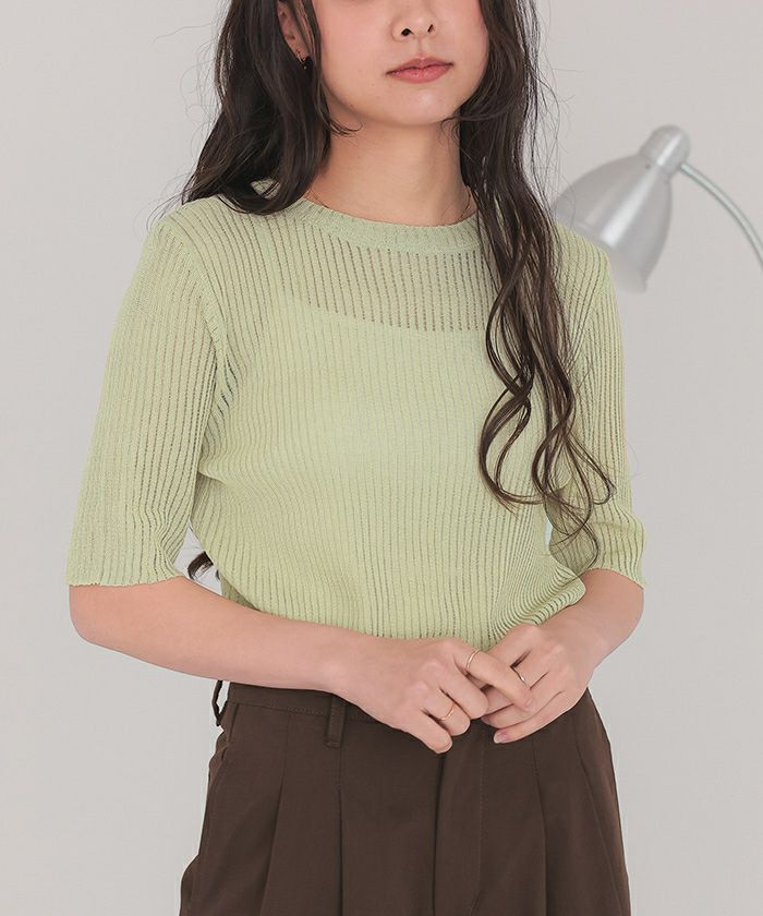 シアーリブ5分袖ニット【メール便可／60】 | titivate