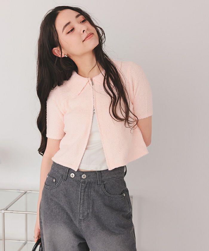 パイルヤーンポロ襟Wジップブルゾン | titivate