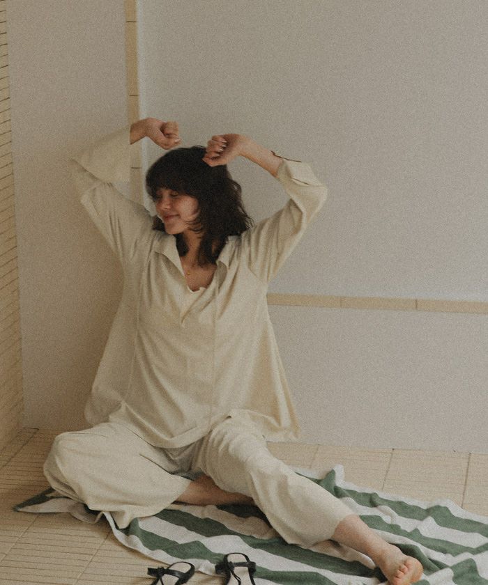 saihateページ ギャザーデザインワイドパンツ/ラッシュガード | titivate