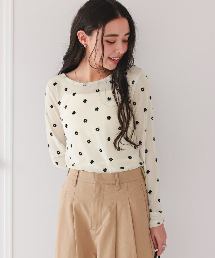 トップス Macarondias シアーフラワーフロッキートップス【メール便可／35】 | titivate