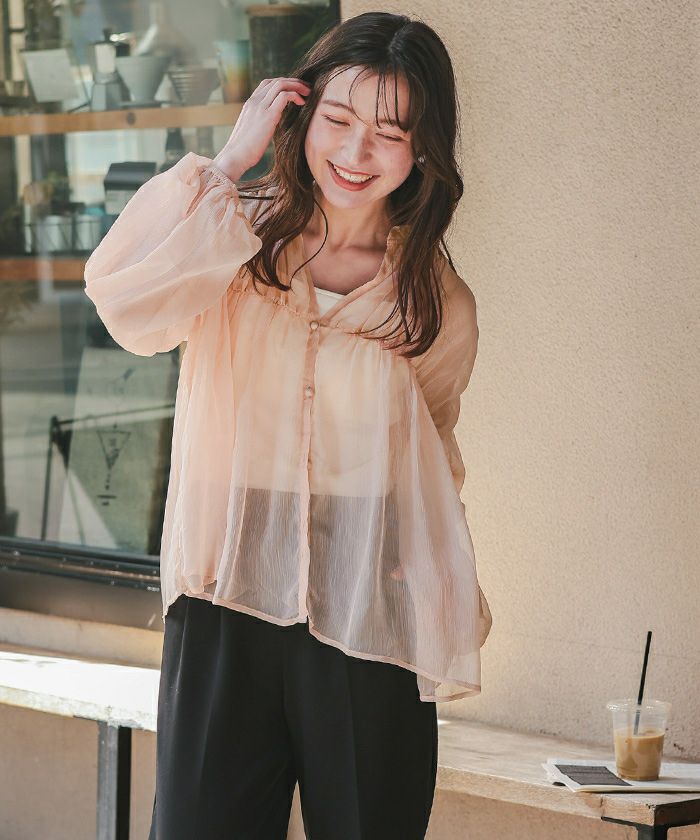 Stola. ギャザー入りシアーシャツ(ライトミント) Stola. ギャザー入りシアーシャツ(ライトミント) - メルカリ